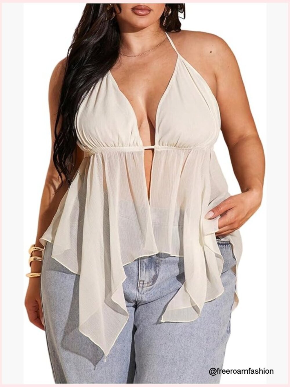 Women's Plus Size Halter Neck Sleeveless Deep V Backless Summer Tank Top Y2K
